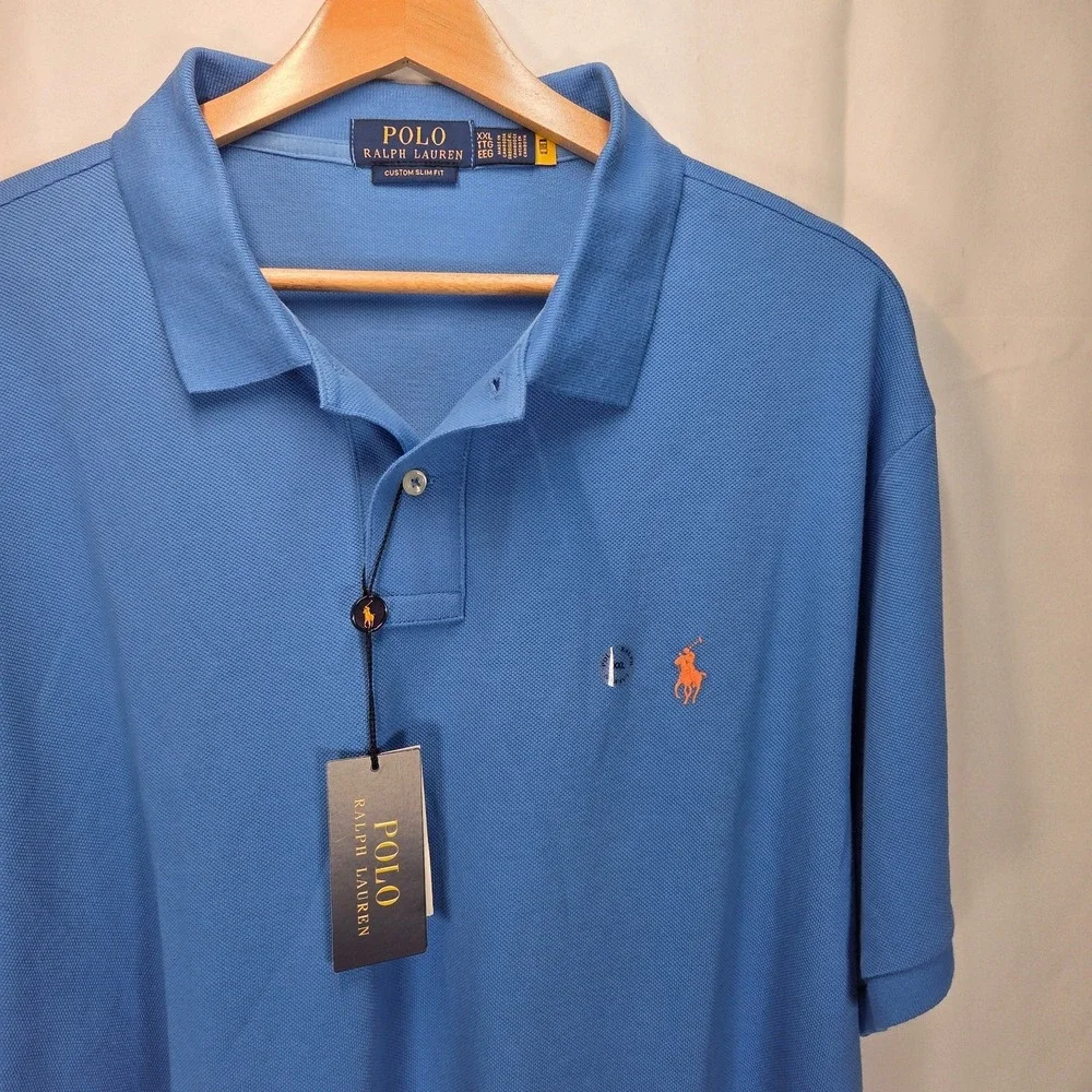 Ralph Lauren‎ Classic SLIM Fit 2XL Polo Shirt Blue NWT Cotton Preppy